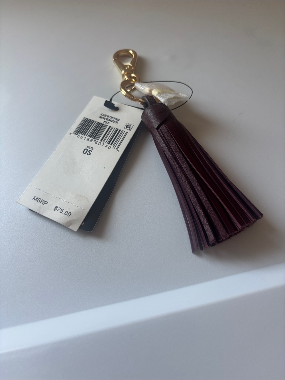 Lauren Ralph Lauren Plum Leather Tassel Keyring with Gold Clip
